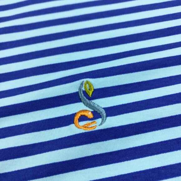 B Draddy Streamsong Polo Shirt Performance Striped Blue Mens Medium - Picture 3 of 10